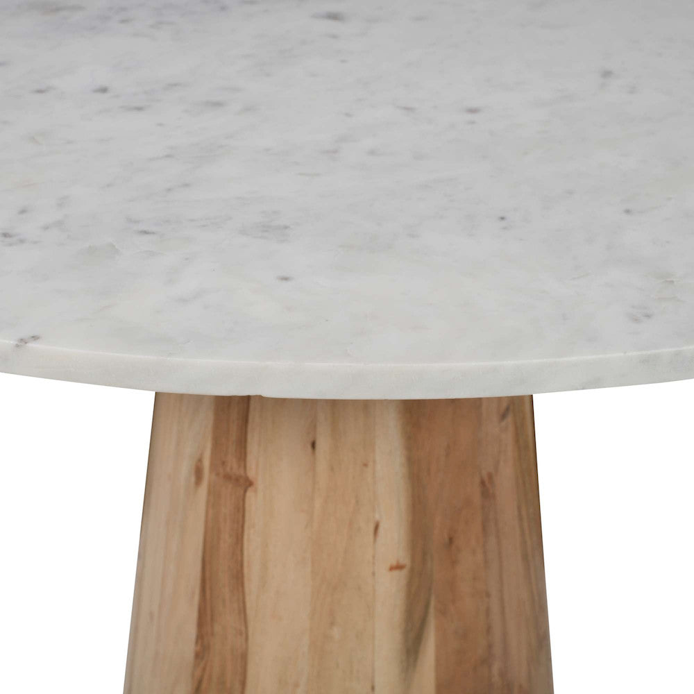 Jofran - Nolan Luxury Mid-Century Modern 30in Round Marble and Wood Pedestal Dining Table in Natural - 2330-NOLANDBTKT view 7