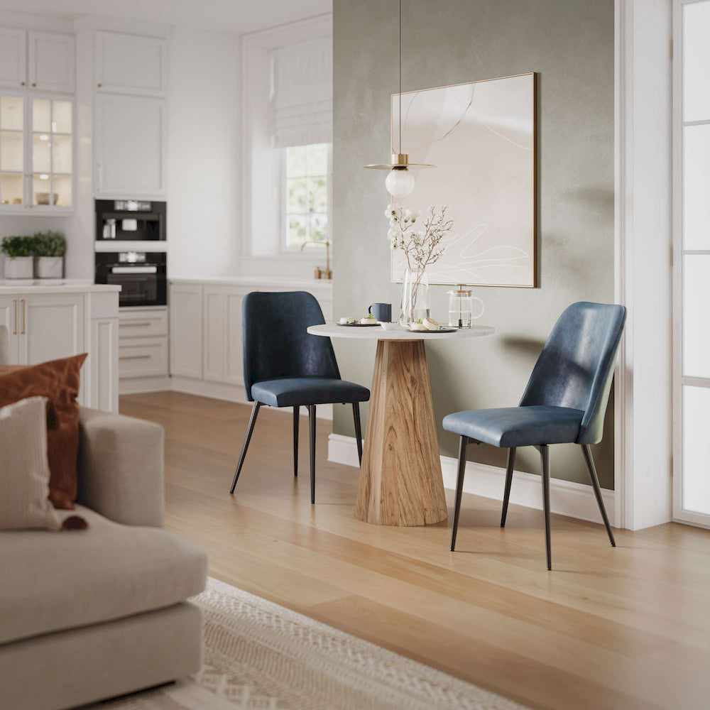 Jofran - Nolan Luxury Mid-Century Modern 30in Round Marble and Wood Pedestal Dining Table in Natural - 2330-NOLANDBTKT view 8