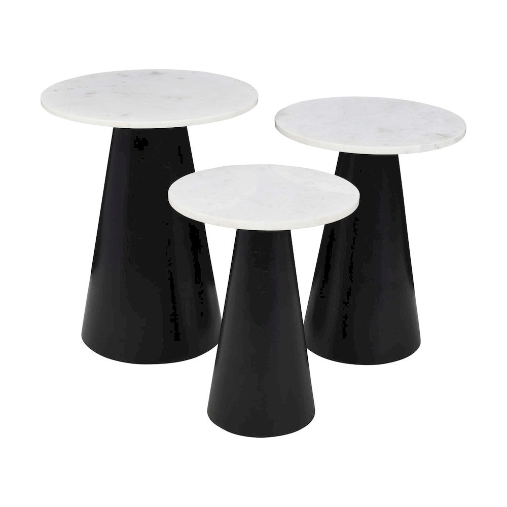 Jofran - Nolan Marble Top Three Pack Solid Wood Accent Table Set - Black - 2330-NOLANBLK view 1