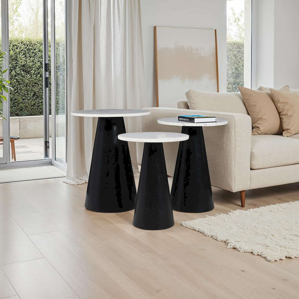 Jofran - Nolan Marble Top Three Pack Solid Wood Accent Table Set - Black - 2330-NOLANBLK view 7