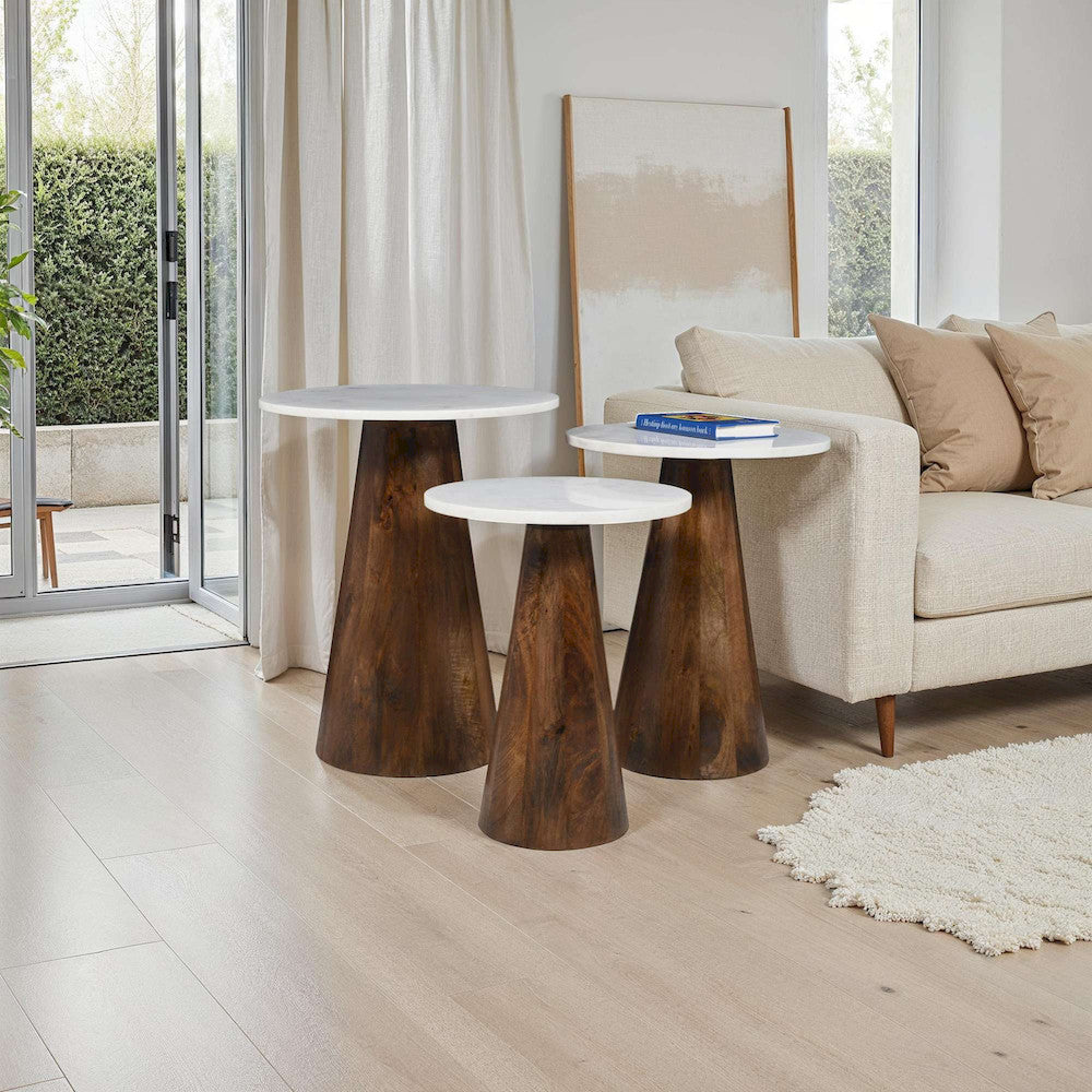 Jofran - Nolan Marble Top Three Pack Solid Wood Accent Table Set - Chestnut - 2330-NOLANCHS view 7