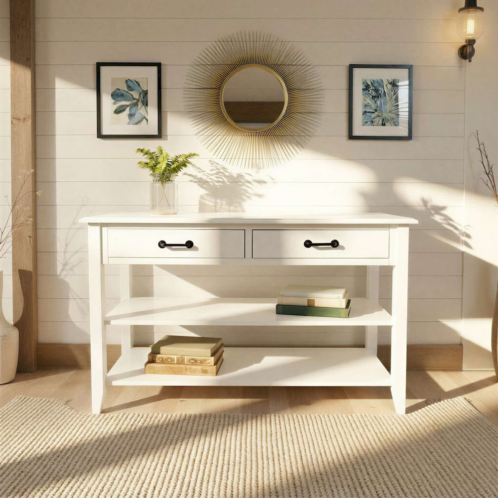 Jofran - North Fork Acacia 2 Drawer Sofa Console Table - Country White - 1976-4 view 8