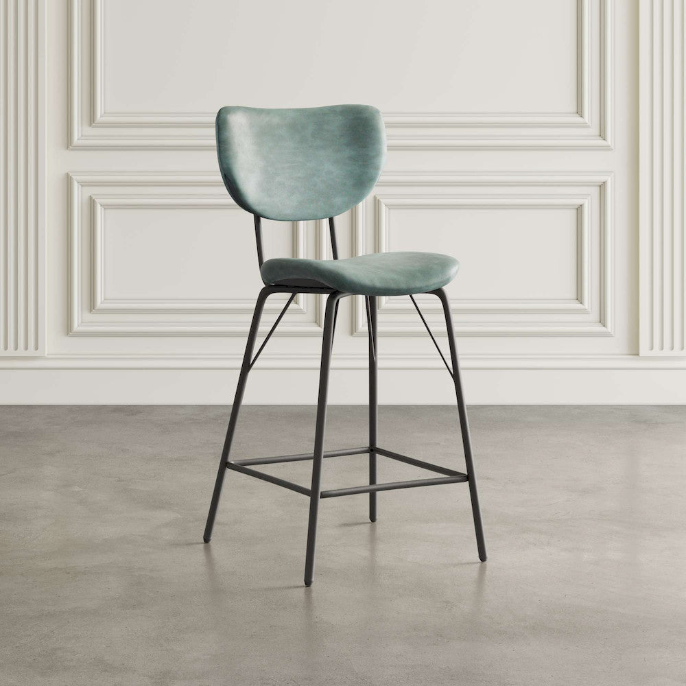 Jofran - Owen Contemporary Modern Faux Leather Split-Back Upholstered Counter Height Barstool (Set of 2) Jade - 2271-OWENSTJD view 5