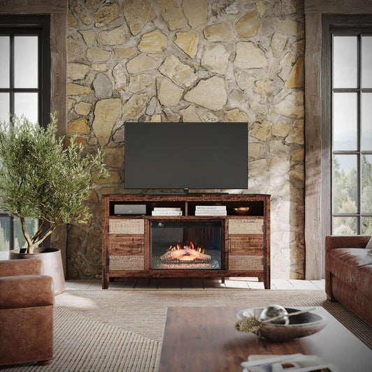 Jofran - Painted Canyon Rustic 60in Storage Console TV Stand with Electric Fireplace,  - 1600-FP6034 veiw 1