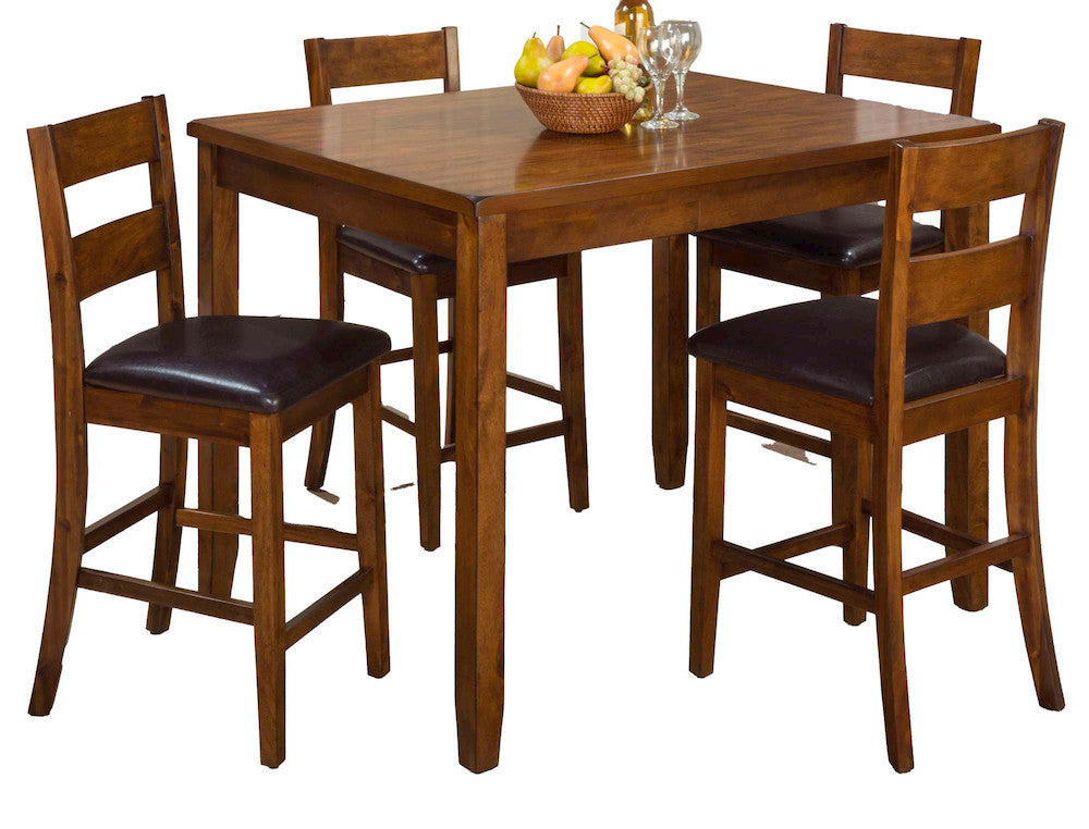 Jofran - Plantation Counter Height Table and Four Faux Leather Stools- Warm Brown - 592 view 1
