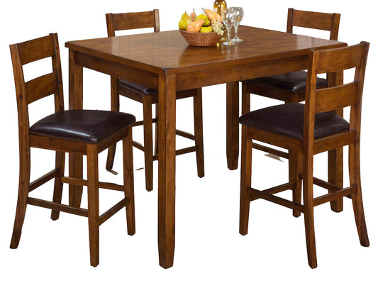 Jofran - Plantation Counter Height Table and Four Faux Leather Stools- Warm Brown - 592 view 1