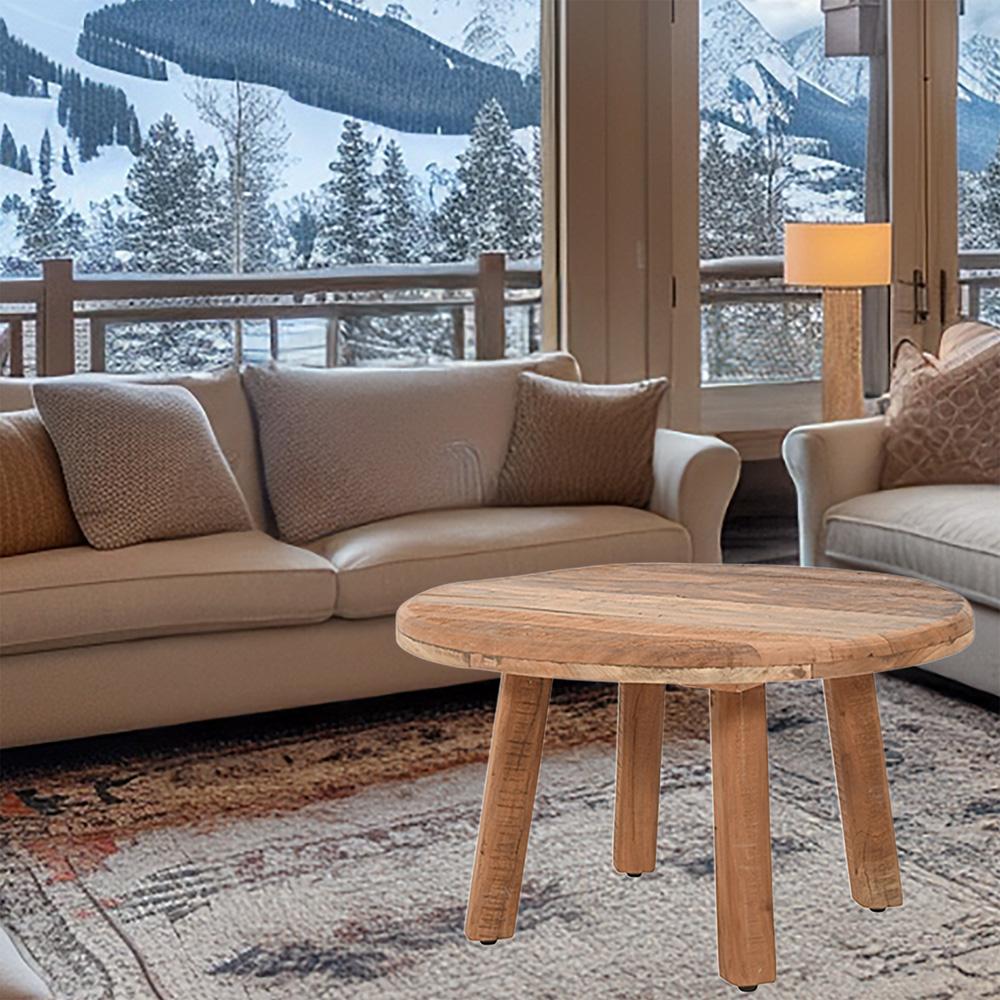 Jofran - Reclamation 24in Round Rustic Reclaimed Solid Wood Coffee Table in Rustic Unfinished Brown - 2300-12 veiw 4