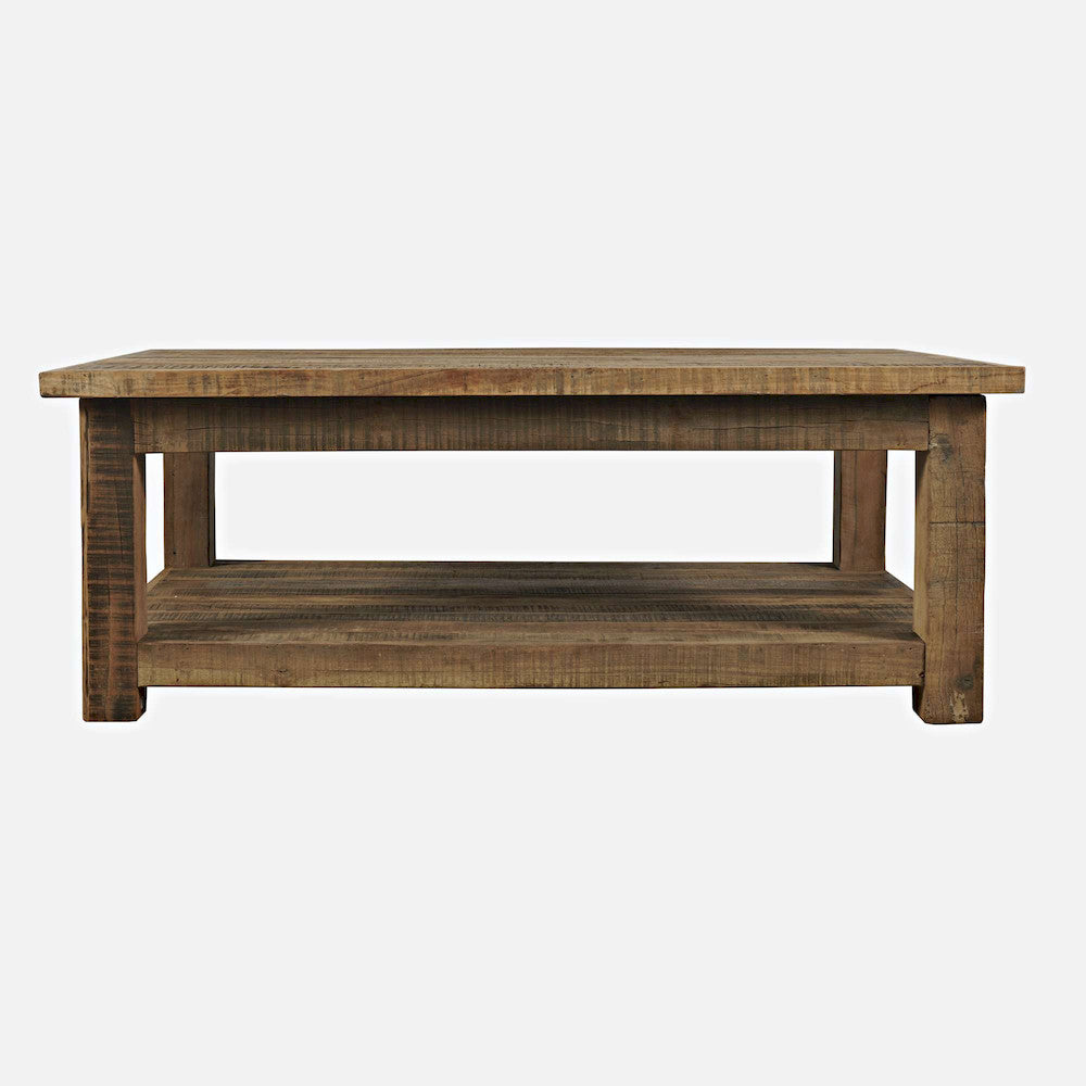 Jofran - Reclamation 50in Rustic Reclaimed Solid Wood Coffee Table with Storage Shelf, Rustic Unfinished Brown - 2300-1 view 1