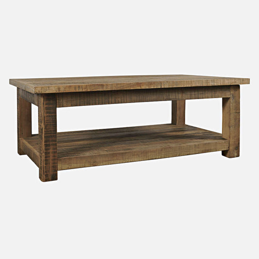 Jofran - Reclamation 50in Rustic Reclaimed Solid Wood Coffee Table with Storage Shelf, Rustic Unfinished Brown - 2300-1 view 2