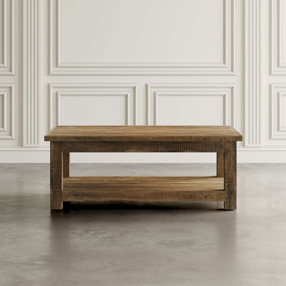 Jofran - Reclamation 50in Rustic Reclaimed Solid Wood Coffee Table with Storage Shelf, Rustic Unfinished Brown - 2300-1 view 3