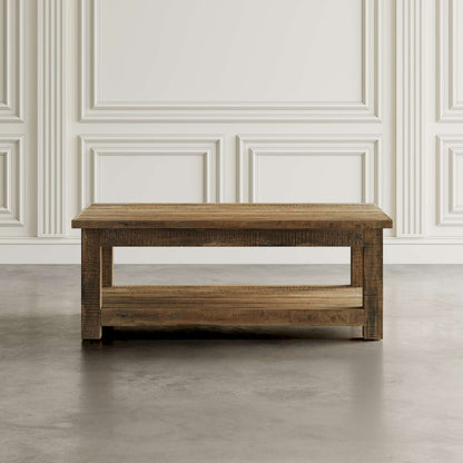 Jofran - Reclamation 50in Rustic Reclaimed Solid Wood Coffee Table with Storage Shelf, Rustic Unfinished Brown - 2300-1 view 3