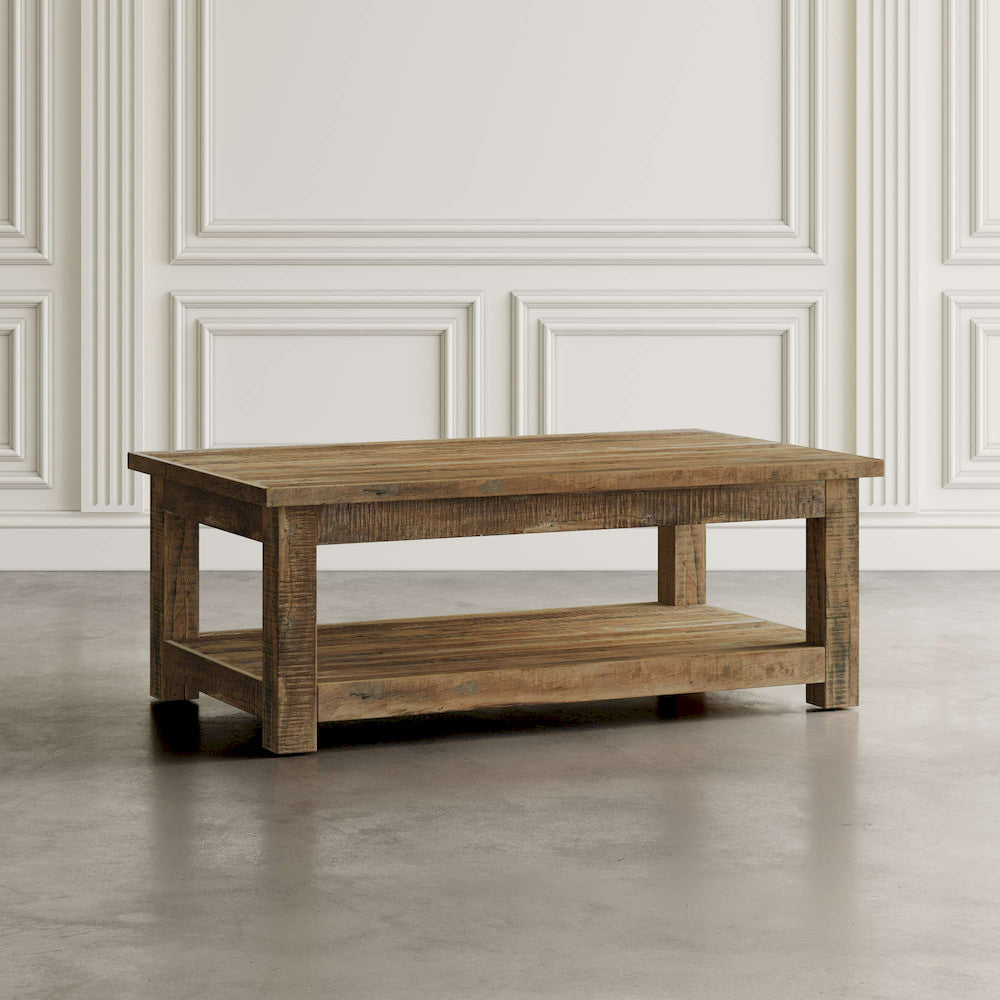 Jofran - Reclamation 50in Rustic Reclaimed Solid Wood Coffee Table with Storage Shelf, Rustic Unfinished Brown - 2300-1 view 4
