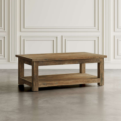 Jofran - Reclamation 50in Rustic Reclaimed Solid Wood Coffee Table with Storage Shelf, Rustic Unfinished Brown - 2300-1 view 4