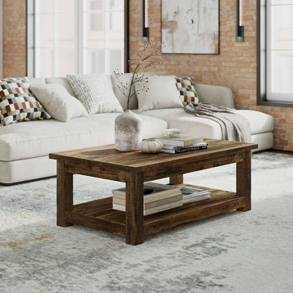 Jofran - Reclamation 50in Rustic Reclaimed Solid Wood Coffee Table with Storage Shelf, Rustic Unfinished Brown - 2300-1 view 10