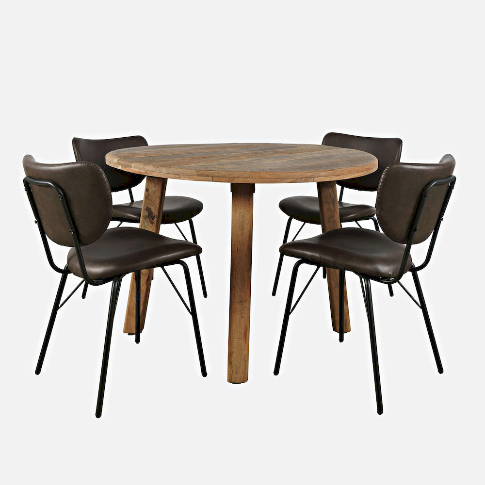 Jofran - Reclamation Five Piece Round Rustic Reclaimed Solid Wood Round Dining Set with Upholstered Chairs - 2301-RND-4-OWNCHDBN view 1