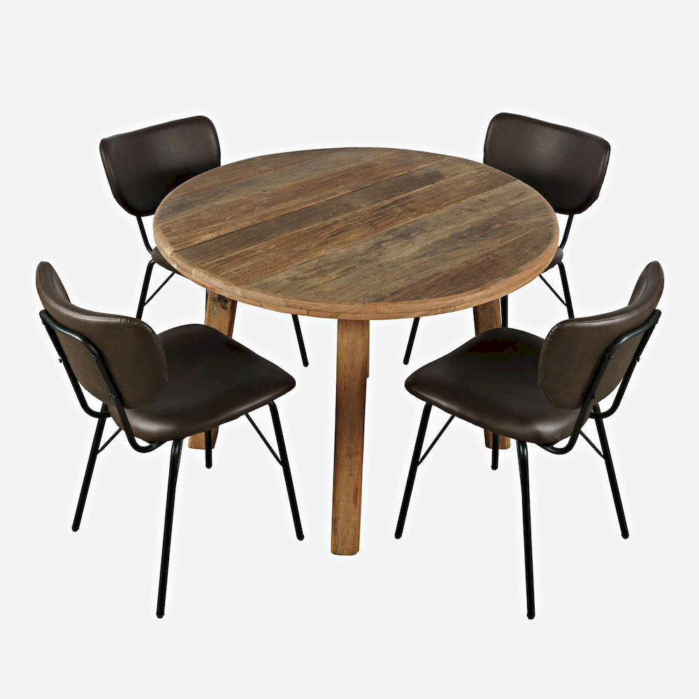 Jofran - Reclamation Five Piece Round Rustic Reclaimed Solid Wood Round Dining Set with Upholstered Chairs - 2301-RND-4-OWNCHDBN view 2