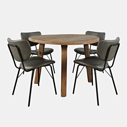 Jofran - Reclamation Five Piece Round Rustic Reclaimed Solid Wood Round Dining Set with Upholstered Chairs - 2301-RND-4-OWNCHGRY view 1
