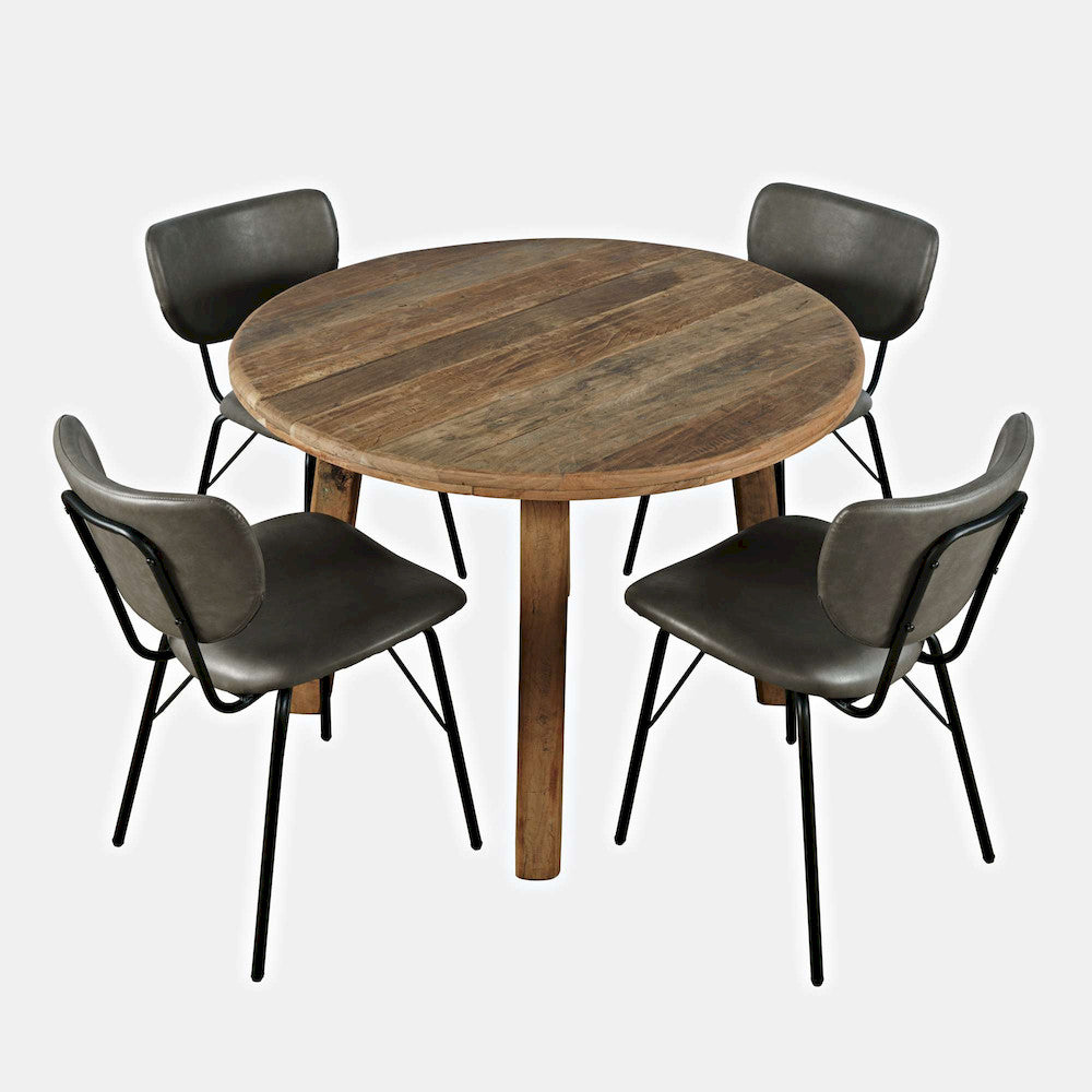 Jofran - Reclamation Five Piece Round Rustic Reclaimed Solid Wood Round Dining Set with Upholstered Chairs - 2301-RND-4-OWNCHGRY view 2