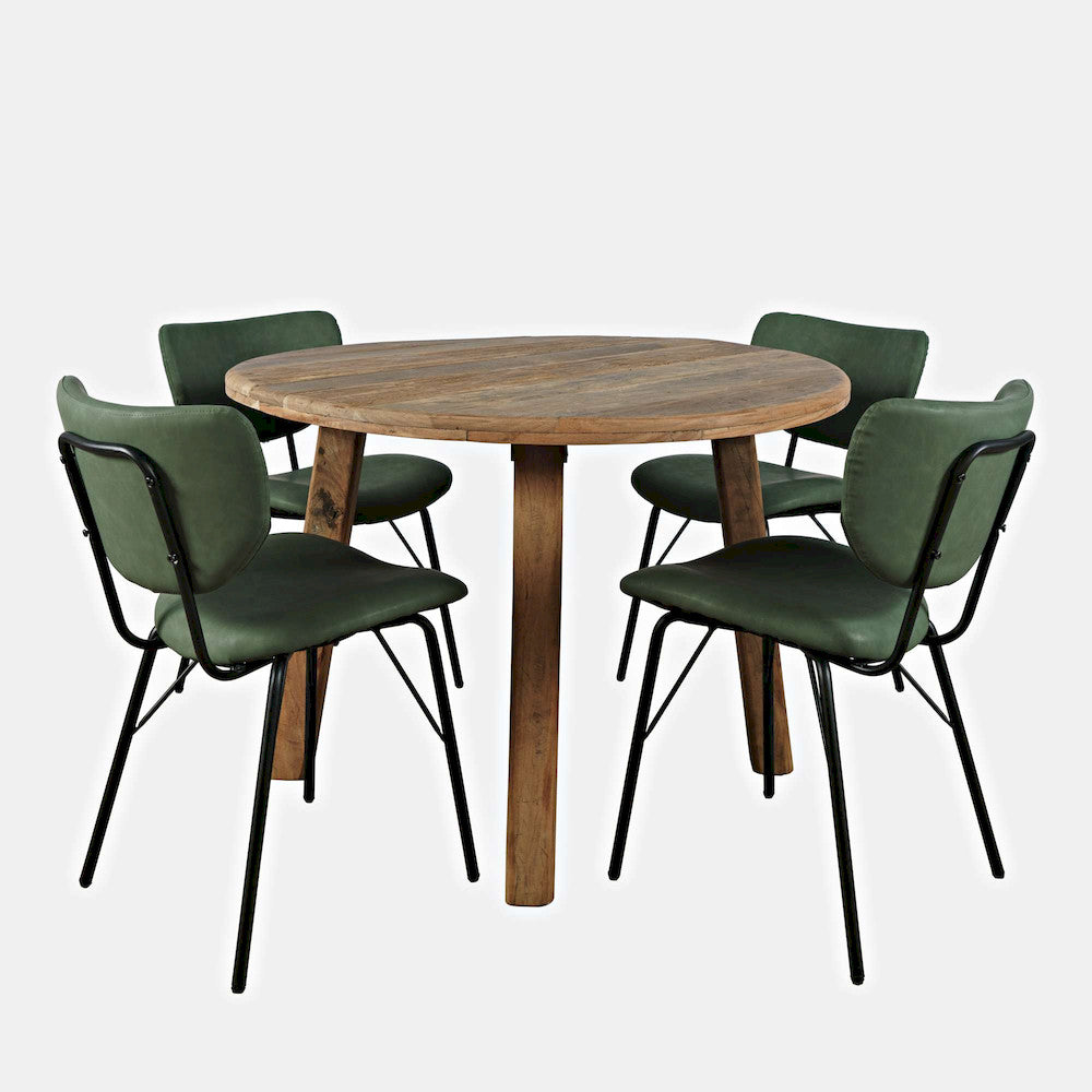 Jofran - Reclamation Five Piece Round Rustic Reclaimed Solid Wood Round Dining Set with Upholstered Chairs - 2301-RND-4-OWNCHJD view 1