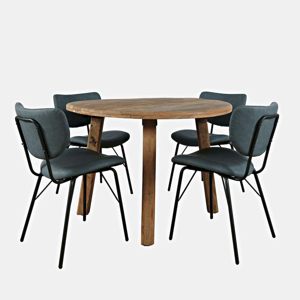 Jofran - Reclamation Five Piece Round Rustic Reclaimed Solid Wood Round Dining Set with Upholstered Chairs - 2301-RND-4-OWNCHSL view 1