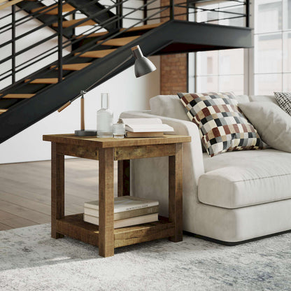 Jofran - Reclamation Rustic Reclaimed Solid Wood Square End Table with Storage Shelf, Rustic Unfinished Brown - 2300-3 view 9