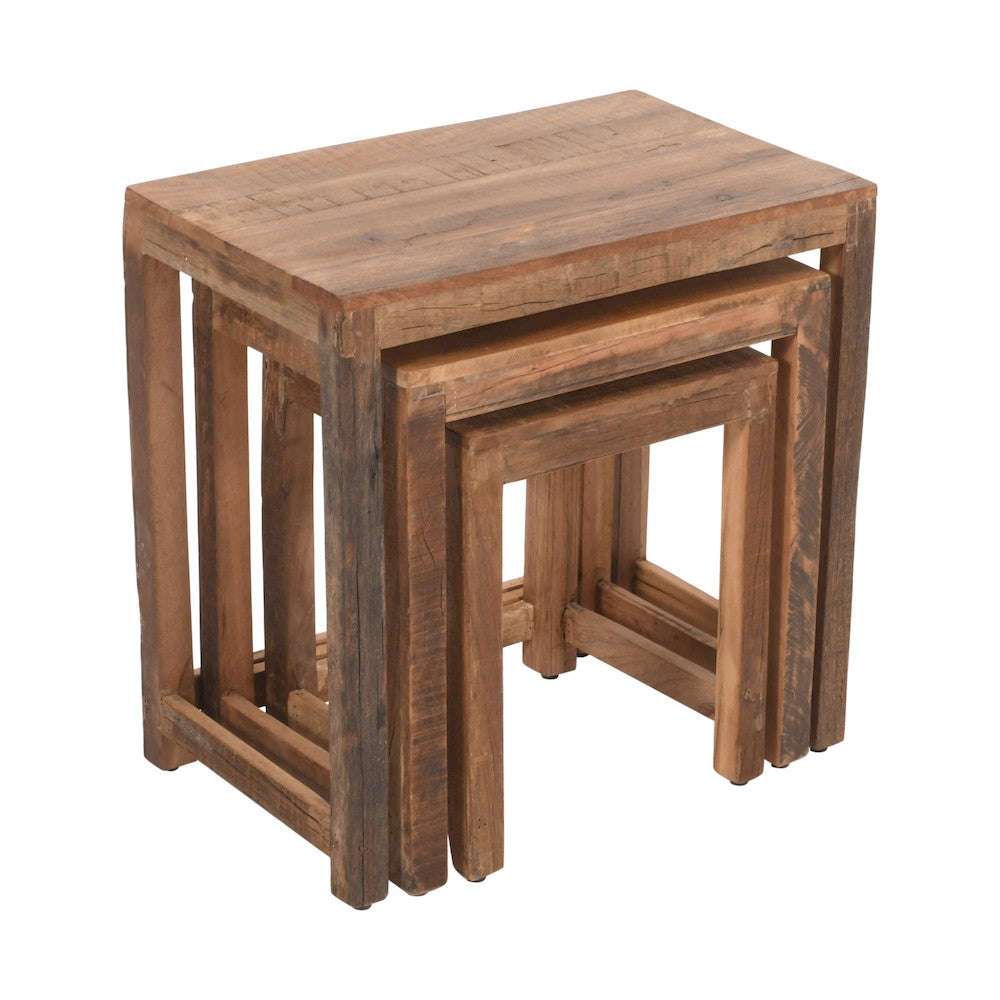 Jofran - Reclamation Rustic Reclaimed Solid Wood Three-Piece Nesting Tables, Rustic Unfinished Brown - 2300-11 view 4