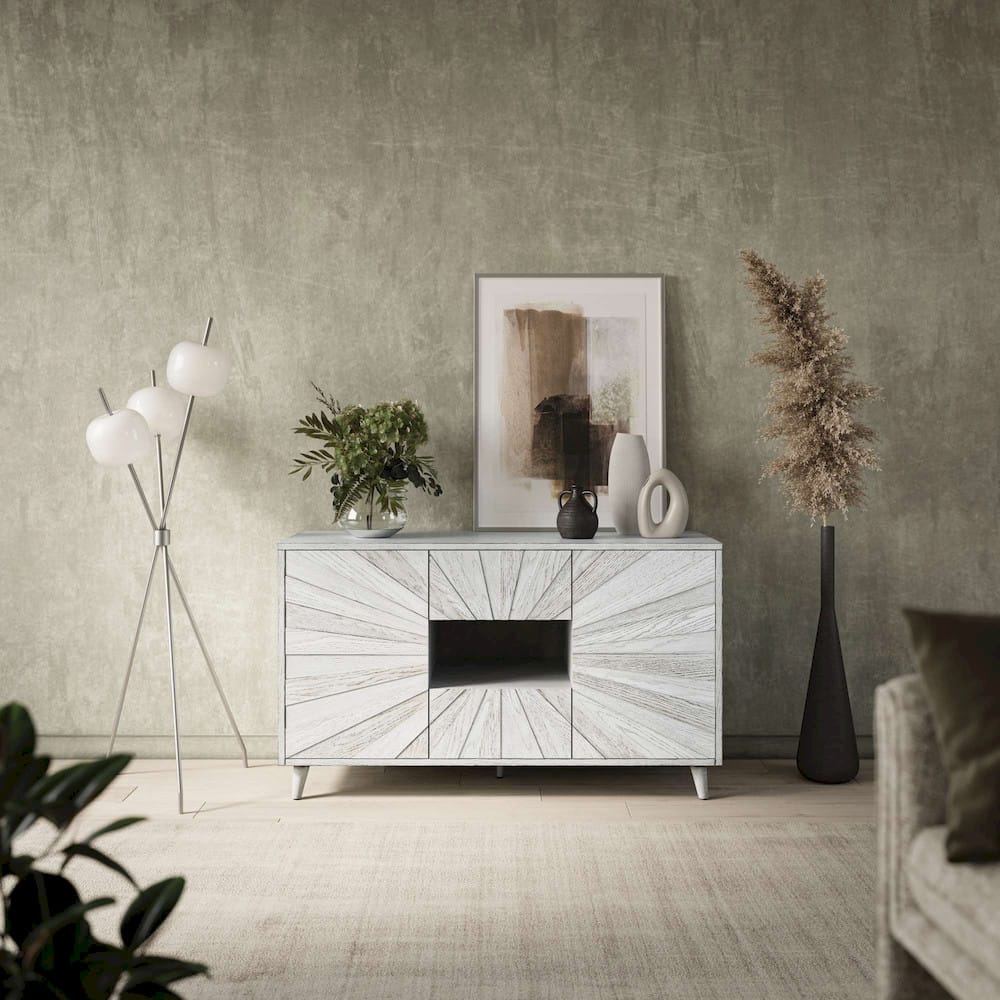 Jofran - Reece 50in Mid-Century Modern Starburst TV Stand Console Storage Cabinet in Light Ash - 2483-50 view 6