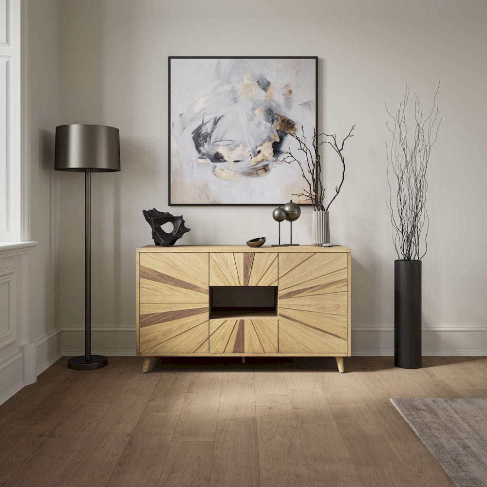 Jofran - Reece 50in Mid-Century Modern Starburst TV Stand Console Storage Cabinet in Light Oak - 2484-50 view 6