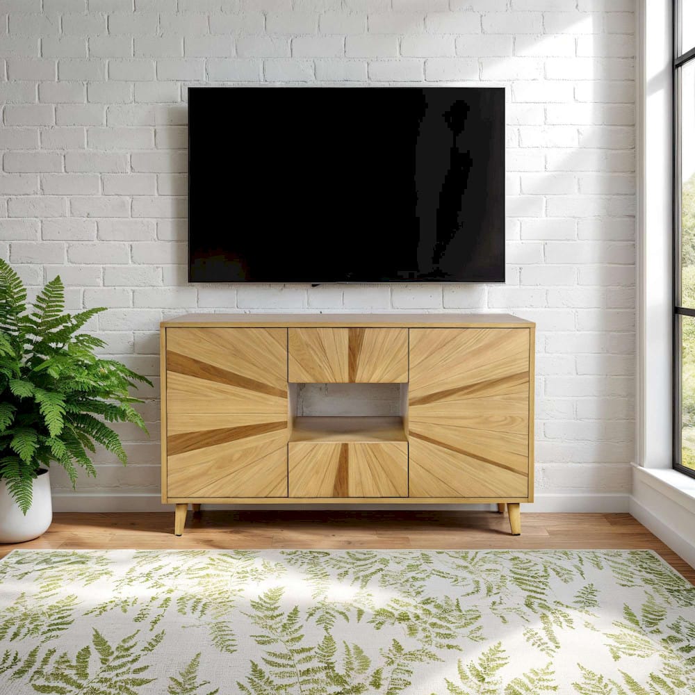 Jofran - Reece 50in Mid-Century Modern Starburst TV Stand Console Storage Cabinet in Light Oak - 2484-50 view 11