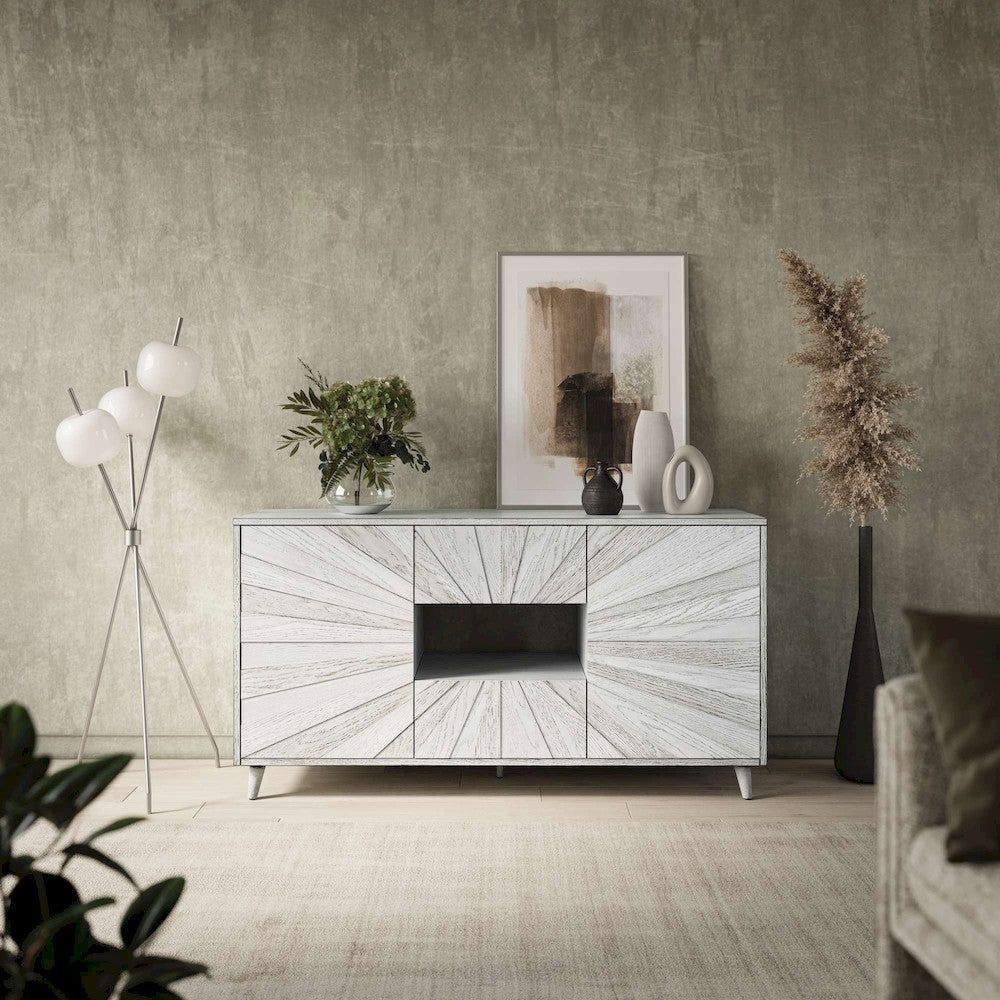 Jofran - Reece 60in Mid-Century Modern Starburst TV Stand Console Storage Cabinet in Light Ash - 2483-60 view 6