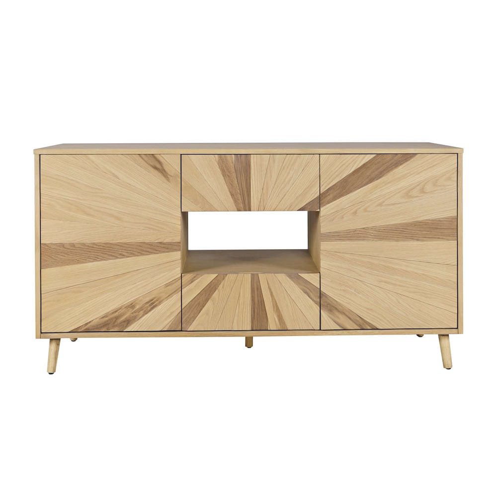 Jofran - Reece 60in Mid-Century Modern Starburst TV Stand Console Storage Cabinet in Light Oak - 2484-60 view 1