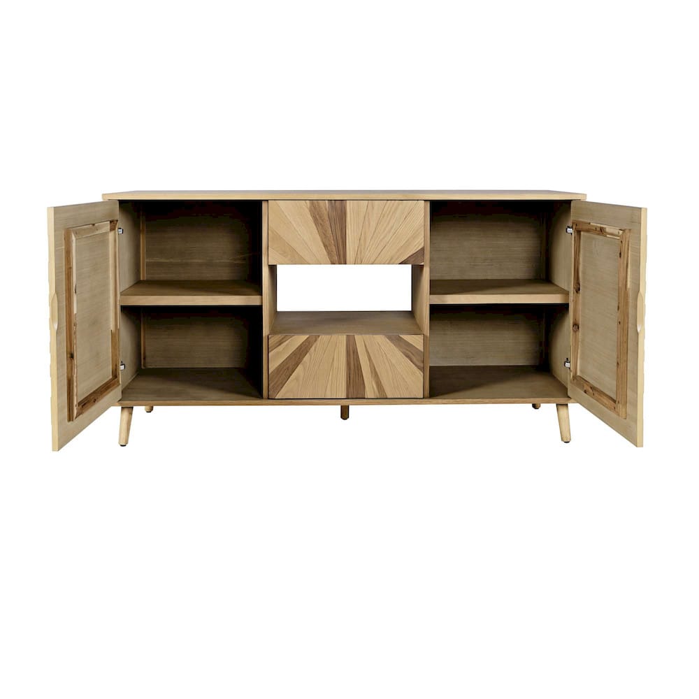 Jofran - Reece 60in Mid-Century Modern Starburst TV Stand Console Storage Cabinet in Light Oak - 2484-60 view 4