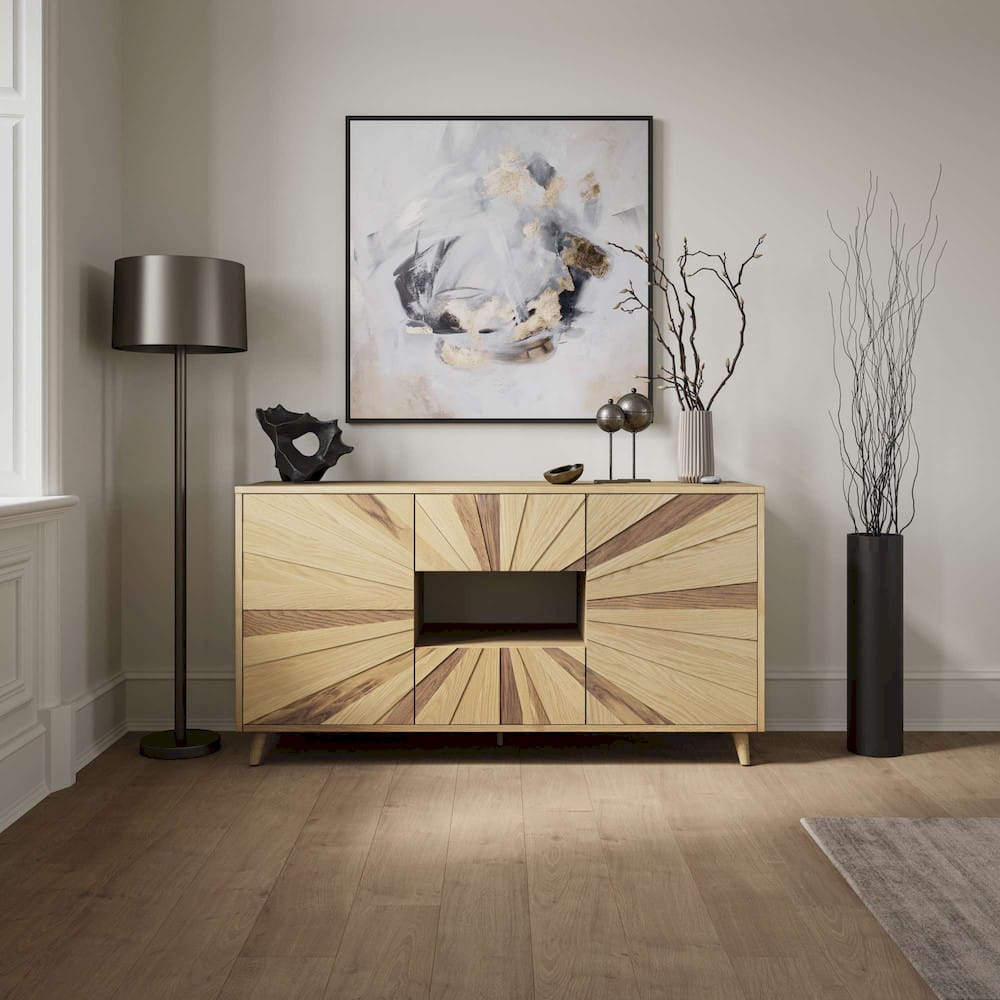 Jofran - Reece 60in Mid-Century Modern Starburst TV Stand Console Storage Cabinet in Light Oak - 2484-60 view 6