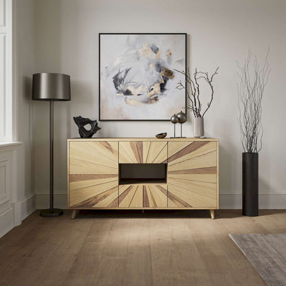 Jofran - Reece 60in Mid-Century Modern Starburst TV Stand Console Storage Cabinet in Light Oak - 2484-60 view 6
