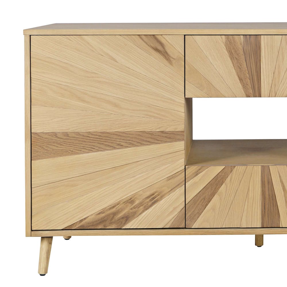 Jofran - Reece 60in Mid-Century Modern Starburst TV Stand Console Storage Cabinet in Light Oak - 2484-60 view 7