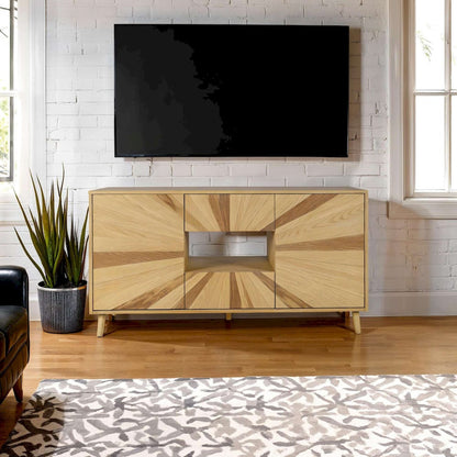 Jofran - Reece 60in Mid-Century Modern Starburst TV Stand Console Storage Cabinet in Light Oak - 2484-60 view 11