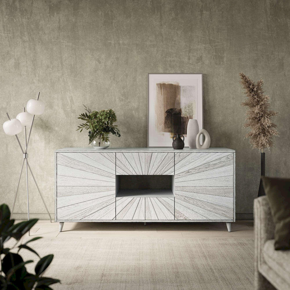 Jofran - Reece 70in Mid-Century Modern Starburst TV Stand Console Storage Cabinet in Light Ash - 2483-70 view 6