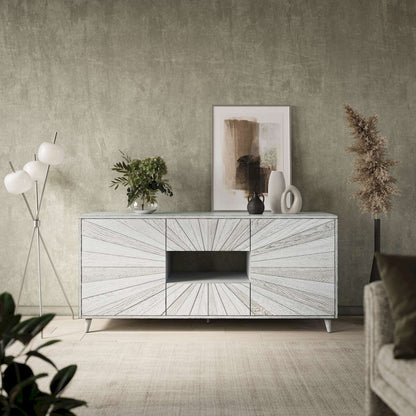 Jofran - Reece 70in Mid-Century Modern Starburst TV Stand Console Storage Cabinet in Light Ash - 2483-70 view 6