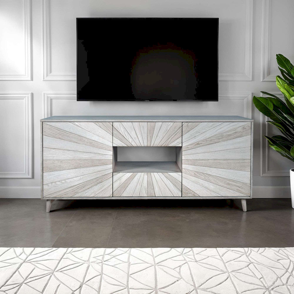 Jofran - Reece 70in Mid-Century Modern Starburst TV Stand Console Storage Cabinet in Light Ash - 2483-70 view 11