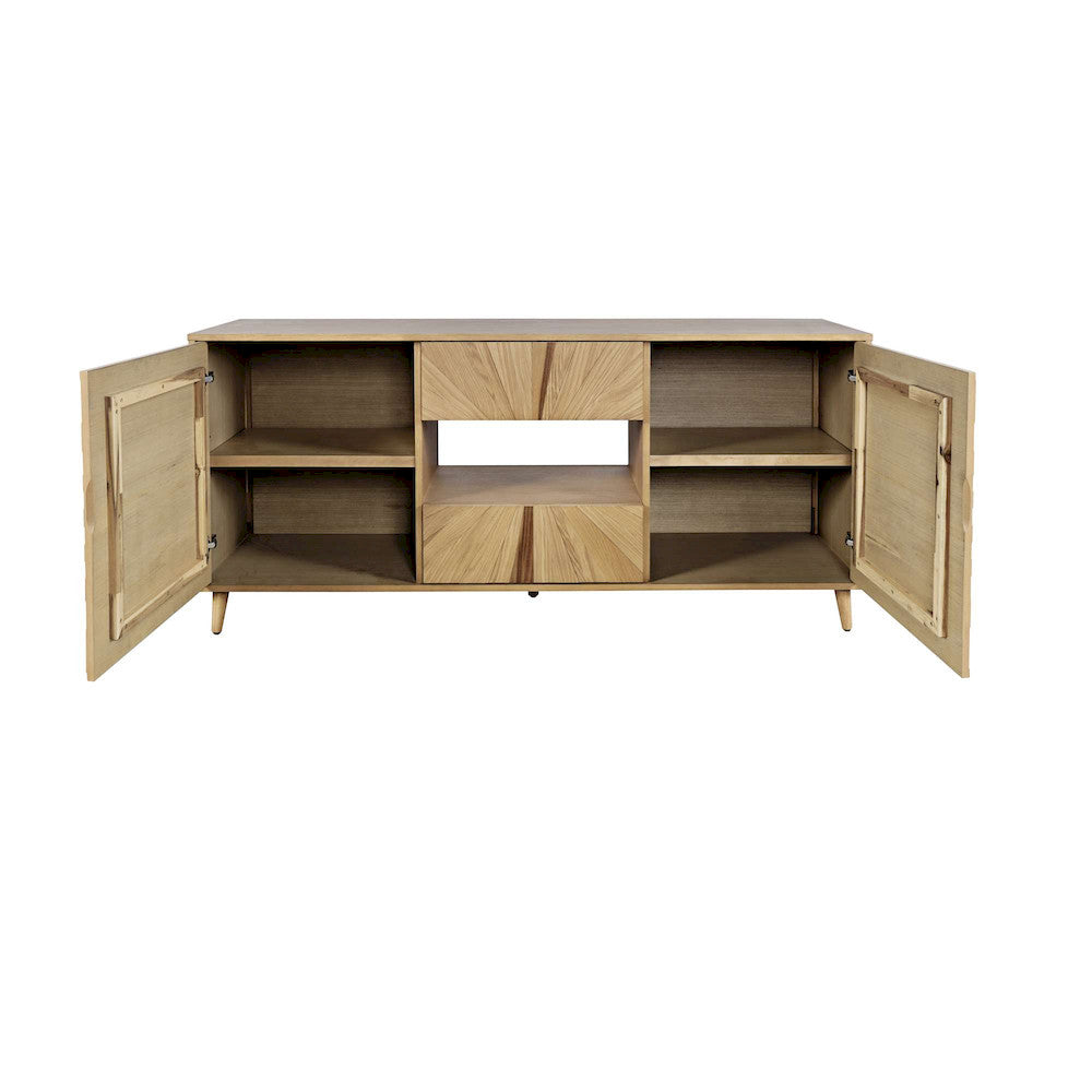 Jofran - Reece 70in Mid-Century Modern Starburst TV Stand Console Storage Cabinet in Light Oak - 2484-70 view 4