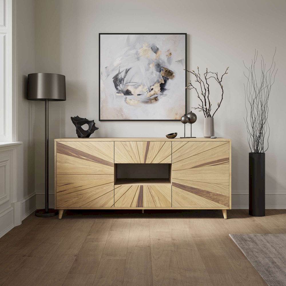 Jofran - Reece 70in Mid-Century Modern Starburst TV Stand Console Storage Cabinet in Light Oak - 2484-70 view 6