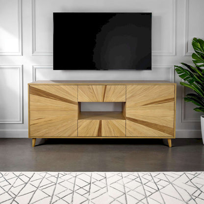 Jofran - Reece 70in Mid-Century Modern Starburst TV Stand Console Storage Cabinet in Light Oak - 2484-70 view 11