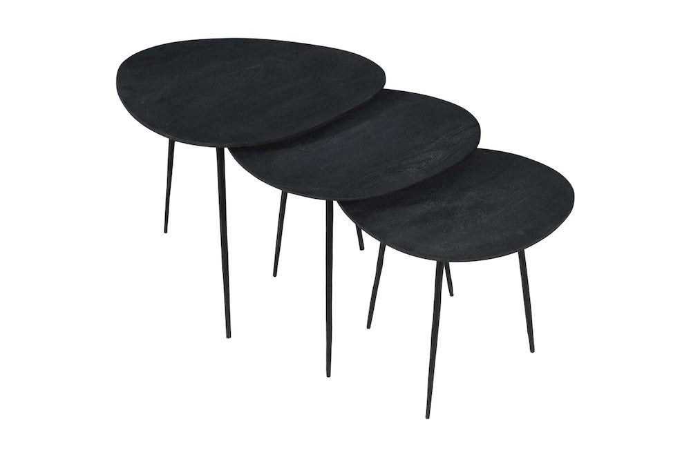Jofran - Reeves Abstract Contemporary Solid Acacia Wood Nesting End Tables (Set of 3) Black - 1730-221B view 4