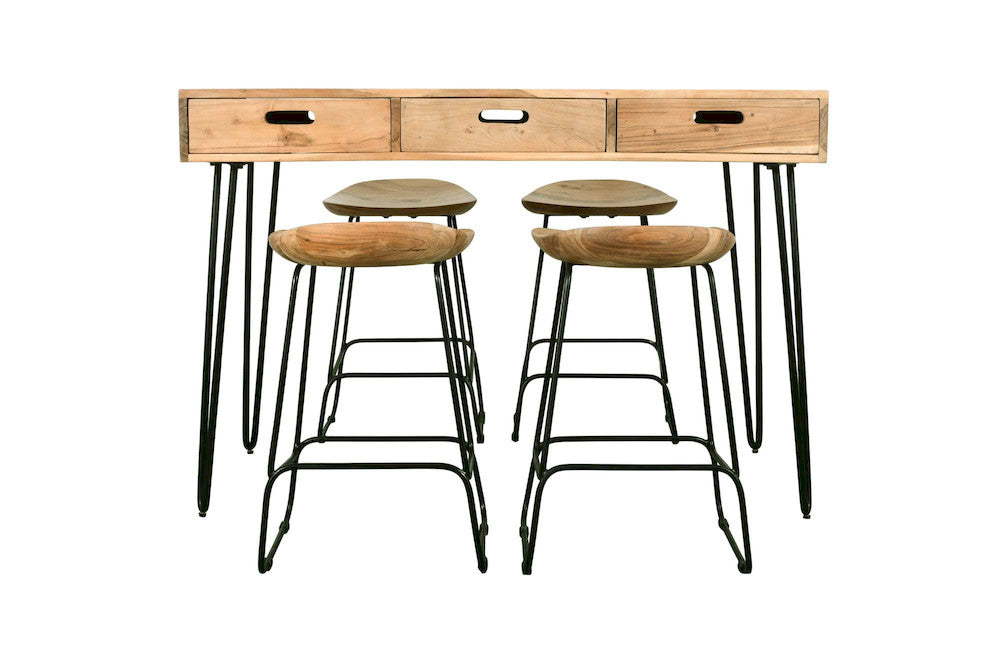 Jofran - Rollins 52in Solid Acacia Dining Set with Four Backless Barstools - 2085-52C-4 view 1