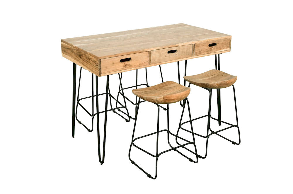 Jofran - Rollins 52in Solid Acacia Dining Set with Four Backless Barstools - 2085-52C-4 view 3