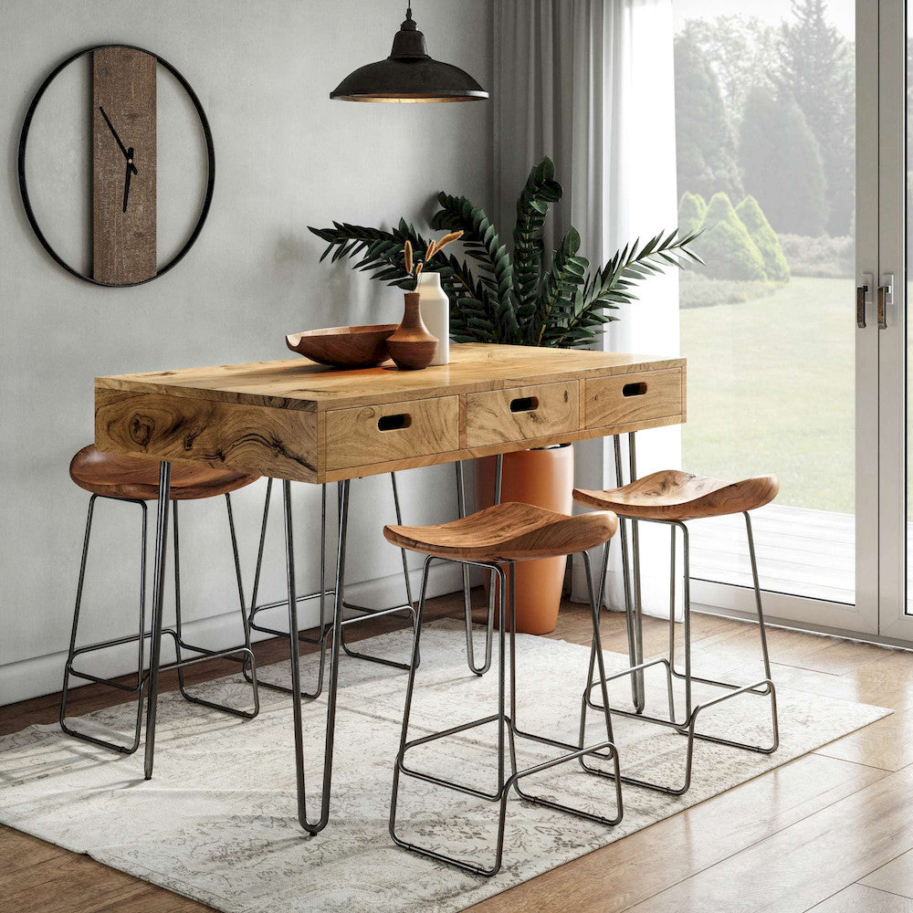 Jofran - Rollins 52in Solid Acacia Dining Set with Four Backless Barstools - 2085-52C-4 view 13