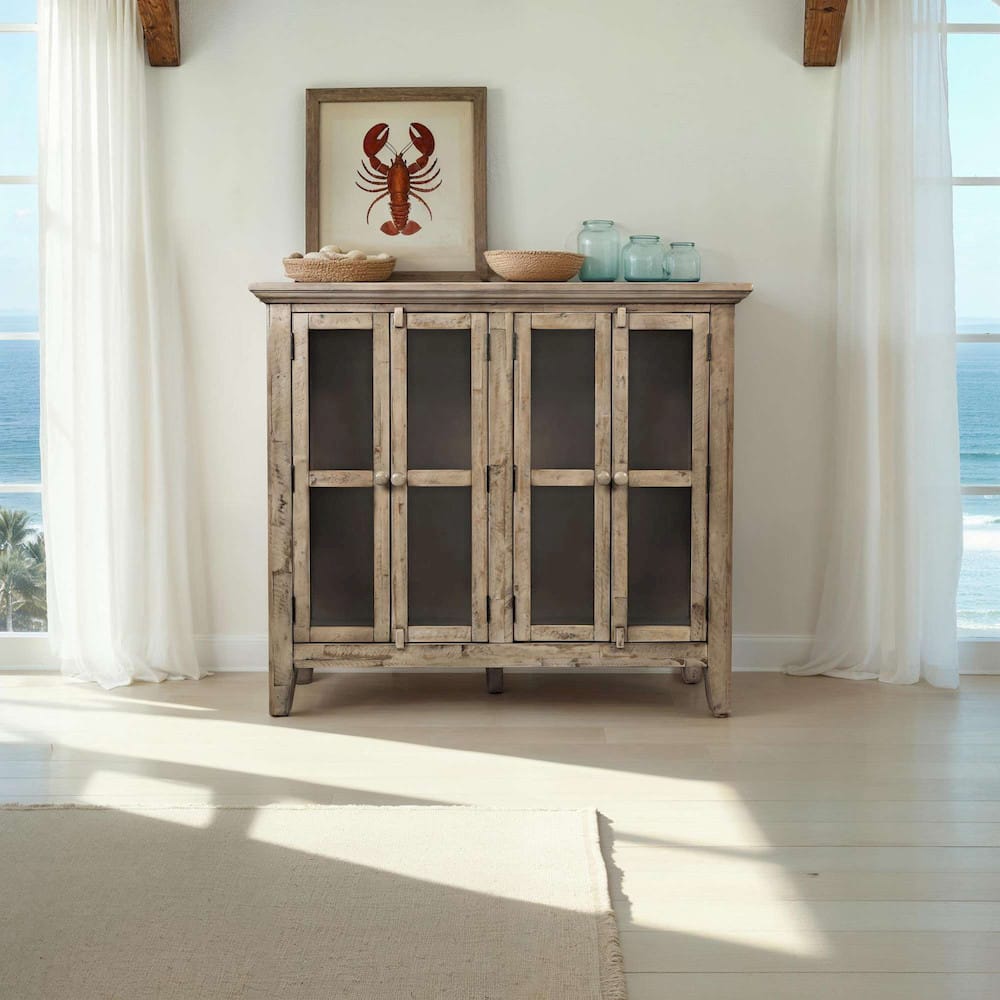 Jofran - Rustic Shores 48in Coastal Distressed Acacia Four-Door Accent Cabinet, Watch Hill Brown-Grey - 1620-48 view 8