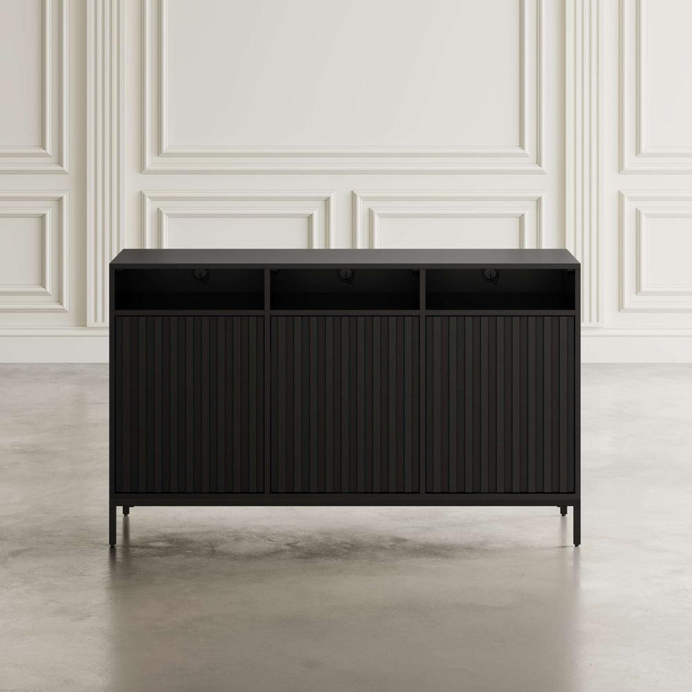 Jofran - Ryder 50in Modern Fluted Door Solid Wood Console Storage TV Stand Cabinet in Black - 2428-50V veiw 8