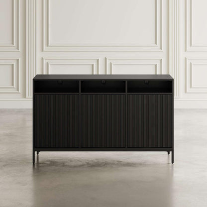 Jofran - Ryder 50in Modern Fluted Door Solid Wood Console Storage TV Stand Cabinet in Black - 2428-50V veiw 8