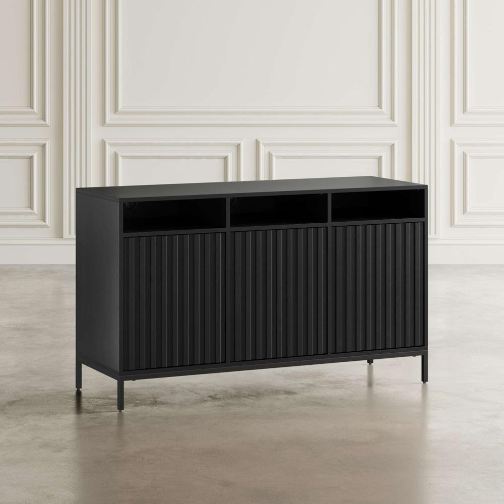Jofran - Ryder 50in Modern Fluted Door Solid Wood Console Storage TV Stand Cabinet in Black - 2428-50V veiw 9